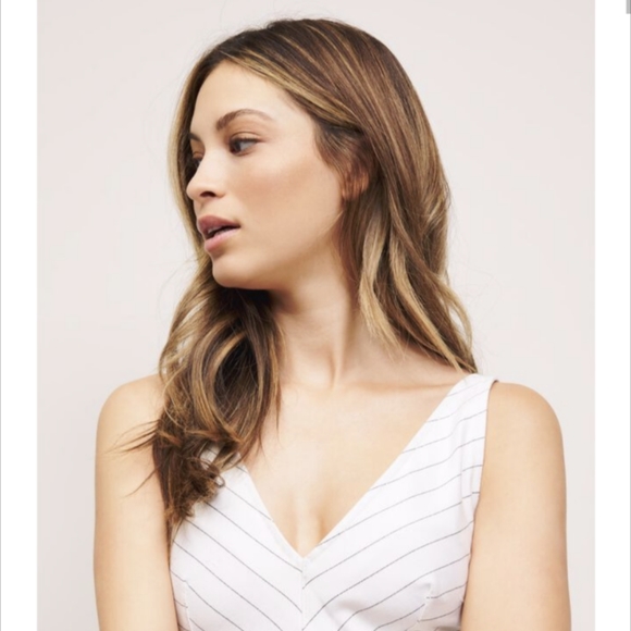 Dynamite Denim Culotte Jumpsuit, Medium, White with black pin stripe - Picture 4 of 5